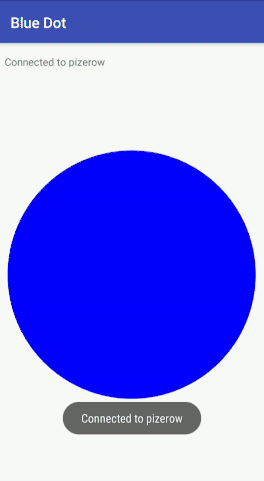 Animation of blue dot app cycling through colors and changing to a square