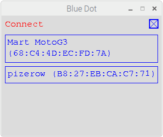 Screenshot of Blue Dot devices list