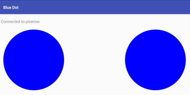 Android blue dot app showing 2 buttons side by side with a gap in the middle